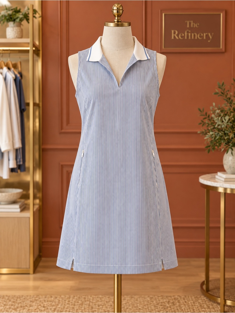Tuckernuck Blue & White Striped Sleeveless Collared Shift Dress NWT 2X